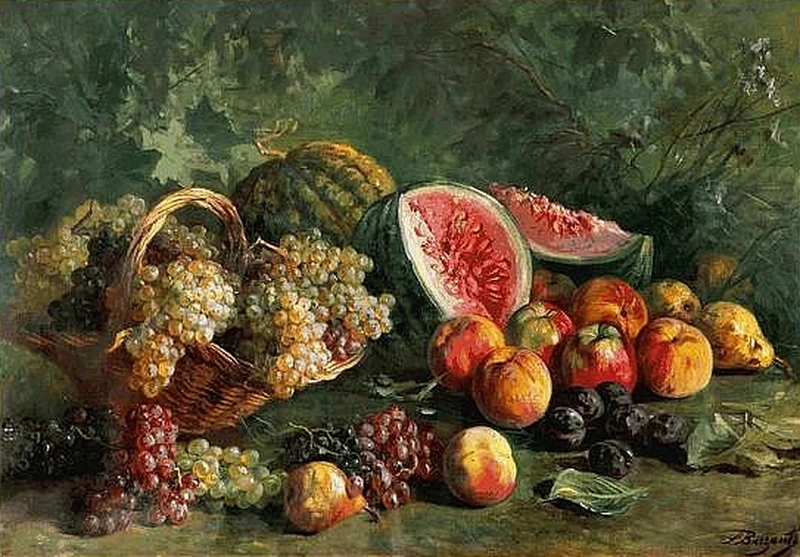 Natura morta con frutta in un cesto